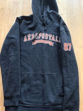Aeropostale Hooded Pullover Sweatshirt - Charcoal Gray with Navy Label